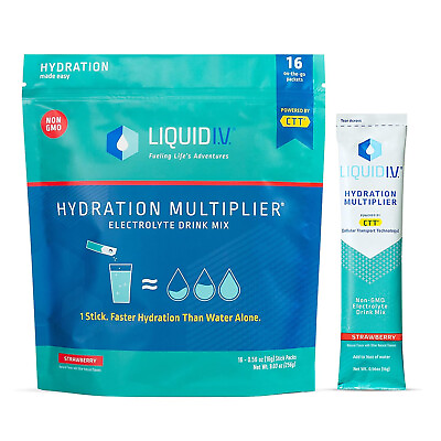 #ad Liquid I.V. Hydration Multiplier Strawberry Hydration Powder 16 Packets $18.88