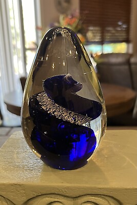 #ad Vintage Murano Blue Glass Egg Swirl Paper Weight $30.00