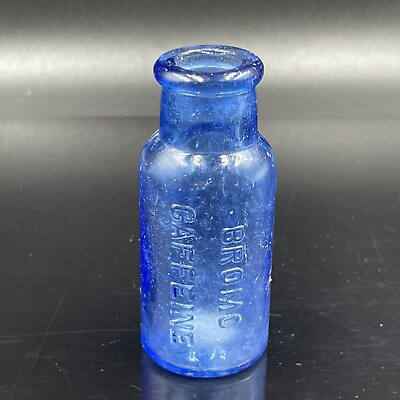 #ad Antique 1890s BROMO CAFFEINE Bottle Cobalt Blue Antique Glass Bottle $10.00