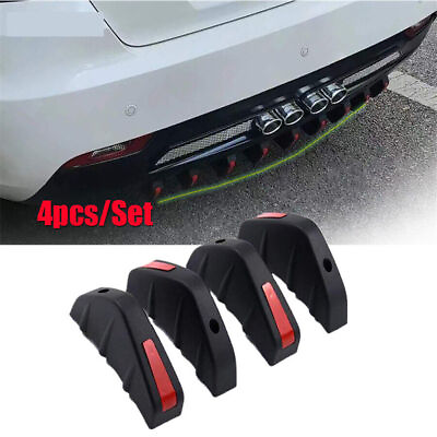 #ad 4pcs BlackRed Car Rear Bumper Spoiler Lip Diffuser Molding Shark Fin Universal $16.90