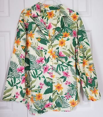 #ad Old Navy Women Large Multicolor Floral Tropical Cotton Long Sleeve Button Shirt $9.00