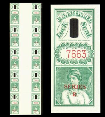#ad LS 105 REVENUE Lock Seal SERIES R GREEN GUTTER BLOCK Of 10 MNH SEE PHOTOS BX 8 $99.95