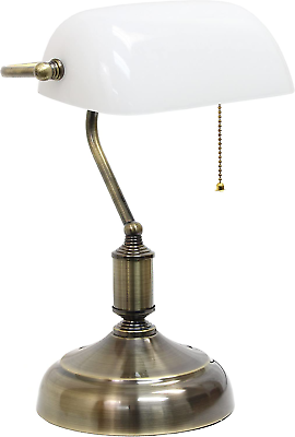 #ad Simple Designs LT3216 WHT Executive Banker#x27;S Glass Shade Desk Lamp Antique Nic $62.99