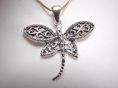 #ad Dragonfly Filigree 925 Sterling Silver Necklace $15.99