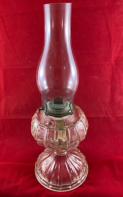 #ad Large Antique Glass Kerosene Lamp Eagle Burner Replaced Chimney Pre Owned $33.00