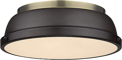 #ad 3602 14 AB RBZ Duncan Flush Mount Aged Brass with Rubbed Bronze Shade $147.99
