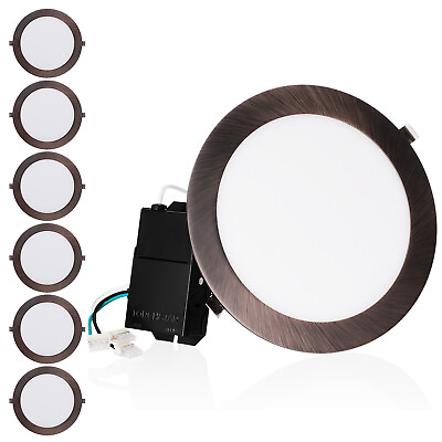 #ad 6 Pack 18W 8 Inch LED Recessed Light with J Box Oil Rubbed Bronze 5000K $104.99
