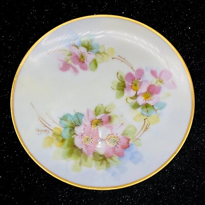 #ad Antique Thomas Bavaria Hand Painted Pink Floral Plate 6” $31.50