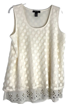 #ad Style amp; Co Layered Hem Tunic Tank Ivory Lace Overlay Sheer Metal Stud Detail L $11.58