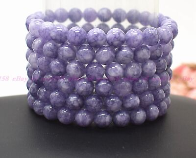#ad Wholesale Lot 6 Pcs Natural Purple Chalcedony 8mm 7.5” Crystal Stretch Bracelet $13.34