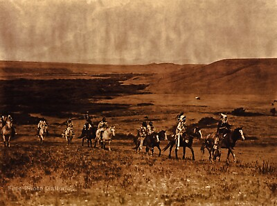 #ad Vintage EDWARD CURTIS Atsina Indians Horses Landscape GOLDTONE Photo Art 12x16 $137.14