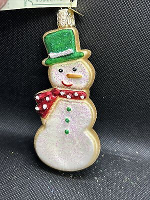 #ad Old World Christmas Glass Blown Tree Ornament Snowman Sugar Cookie NEW With Tag $12.99