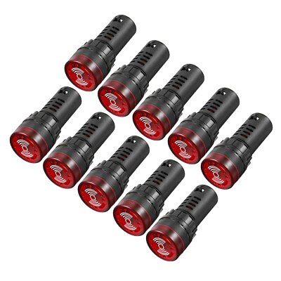 #ad 10pcs Red Indicator Light with Buzzer AC DC 24V 22mm Panel Mount Flashing Alarm $19.97