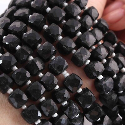 #ad 1 Strand Black Onyx Cube Briolette Faceted Gemstone Beads jewelry making suppl $16.19