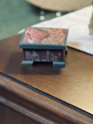 #ad Rare Vintage Art Deco Red Marble Veined Square Trinket Jewelry Box. Handmade. $300.00