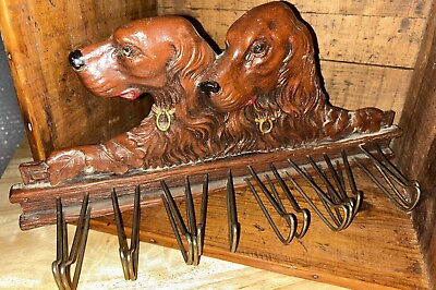 #ad 1940s Antique Syroco 2 Irish Setters 16 Tie Rack. Wall Hanging. 14” x 6” $44.00