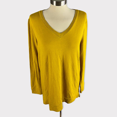 #ad Adrianna Papell Womens Tunic Mustard Yellow V Neck Medium $14.40