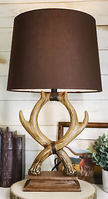 #ad Western Rustic Vintage 2 Entwined Stag Deer Antlers Sculptural Table Lamp Decor $99.99