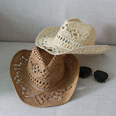#ad Cowboy Hat Classic Vintage Hollow Out Unisex Curled Edge Wide Brim Men Sun Hat u $12.45