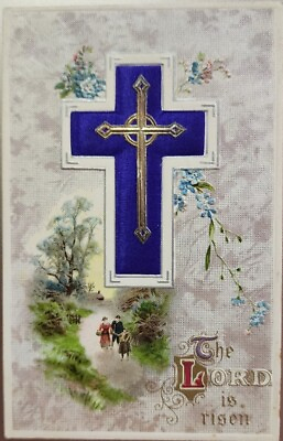 #ad The Lord Is Risen Easter Cross Early 1900s Vintage Holiday Greeting Embossed $4.95