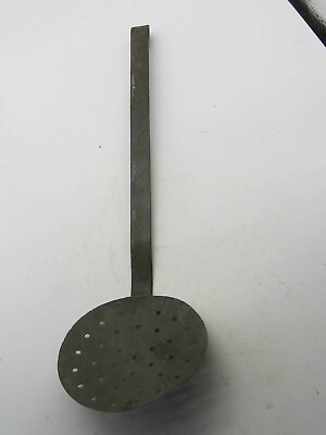 #ad VINTAGE BLACKSMITH MADE HANGING IRON HANDLED SPOON WITH DRAINING HOLES 13quot; LONG $12.18