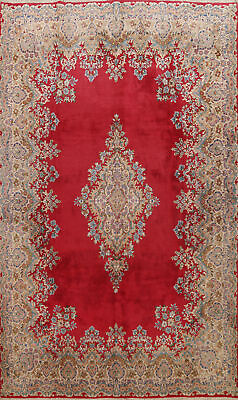 #ad Vintage Red Floral Open Field Kirman Area Rug 9x12 Wool Handmade Carpet $1101.00