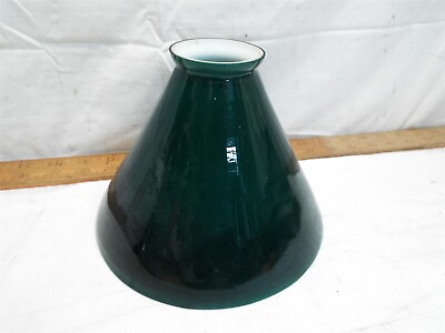 #ad Sm Emerald Green Cased Milk Glass Lamp Shade Student Light Slant Cone Desk 7quot; E $79.99