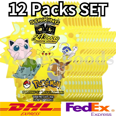 #ad 12Packs SET Pokemon Popping Candy 30g 24k Gold Sticker 1 Random Character $53.70