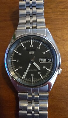 #ad SEIKO 5 Automatic 7S26 6000 Rare Numbers Black Dial Watch Vintage　From　Japan $120.00