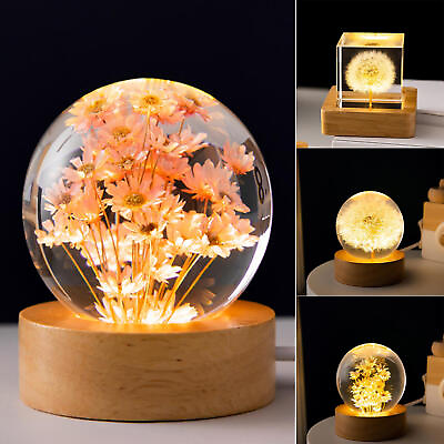 #ad Crystal Ball Lamp Flower Glass LED Ball Lamp Desktop Night Light Home Decor Gift $30.72