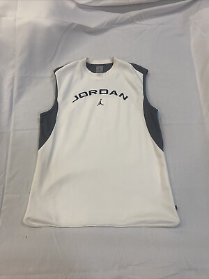 #ad Jordan Knit Shirt Men#x27;s Size L White With Grey Sleeveless $23.99