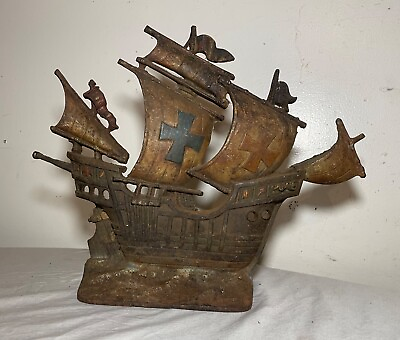 #ad antique cold painted cast iron ship sail boat nautical table boudoir lamp light $224.99