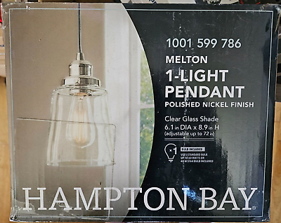 #ad Hampton Bay Melton 1 Light Polished Nickel Pendant Clear Glass Shade Silver Cord $38.97