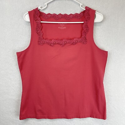#ad Talbots Lace Trim Tank Top Adult Extra Large XL Red Square Neck Sleeveless Women $12.17