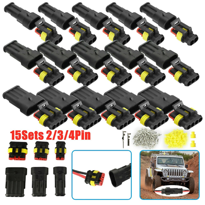 #ad 15 Sets 2 4Pin Way Sealed Waterproof Car Auto Electrical Wire Connector Plug Kit $14.77