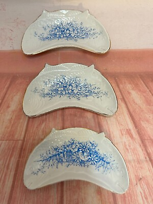 #ad Set of 3 Porcelain Antique Bone Fish Shaped Dishes Side Plates blue amp; white $34.88