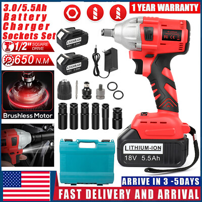 #ad Cordless Electric Impact Wrench Gun 1 2#x27;#x27; High Power Driver With 2 Battery 18V $26.17