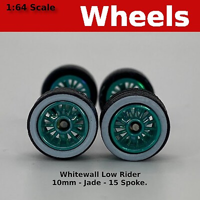 #ad 10 10mm Jade Whitewall 15 spoke Low Rider Wheel Set for 1 64 for Hot Wheels $3.89