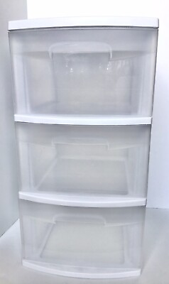 #ad Sterlite 3 Drawer Plastic Storage Unit White With Clear Drawers $22.97