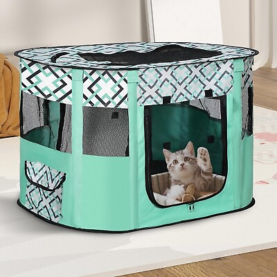#ad Portable Dog Playpen Crate Fence Pet Play Pen Folding Kennel Cage for Cats Puppy $23.99