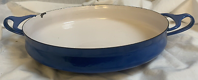 #ad Vtg Mid Century DANSK Kobenstyle Large Blue 10 Inch Paella Pan Enamel $39.95