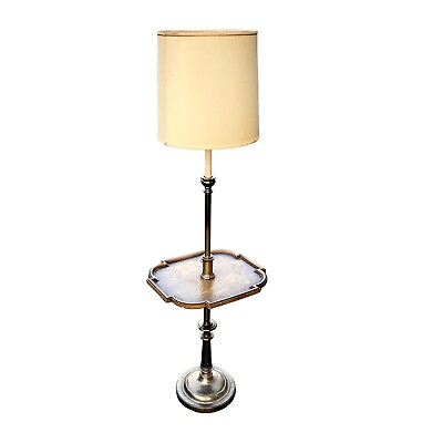 #ad Vintage MCM Stiffel Brass Wood Table Surround Floor Lamp TESTED amp; WORKING $259.95
