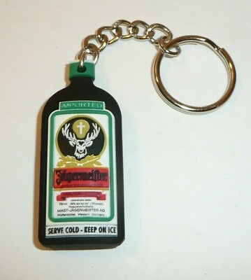 #ad Jagermeister Bottle Keychain Rubber Jager Liquor Bottle Shaped Novelty Promo Fun $9.45