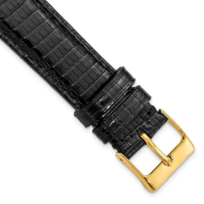 #ad DeBeer 18mm Long Black Genuine Lizard Gold tone Buckle Watch Band $65.40