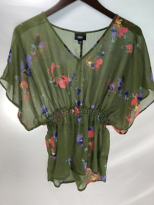 #ad Mossimo Womens Blouse Top Sheer in Green Size XS Short Sleeve Elastic Waist $7.90