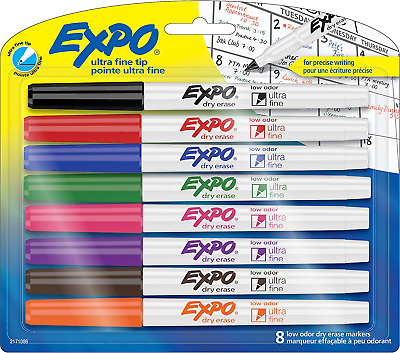 #ad EXPO Low Odor Dry Erase Markers Ultra Fine Tip Assorted Colors 8 Count $14.99