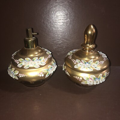 #ad stunning rare bohemian Crystal gold vanity atomizer amp;accesery box $98.00