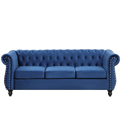 #ad Classic Button Tufted Sofa Upholstered Couch with Nailhead Arms Rubber Wood Legs $529.99