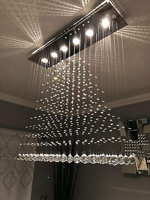 #ad 6 Lights Modern Rectangle Chandelier Crystal Raindrop Luxury Ceiling LED Light $179.99