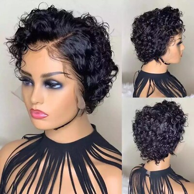 #ad Synthetic Lace Front Pixie Cut Wig Kinky Curly Lace Front Wig Short Curly Wigs $16.80